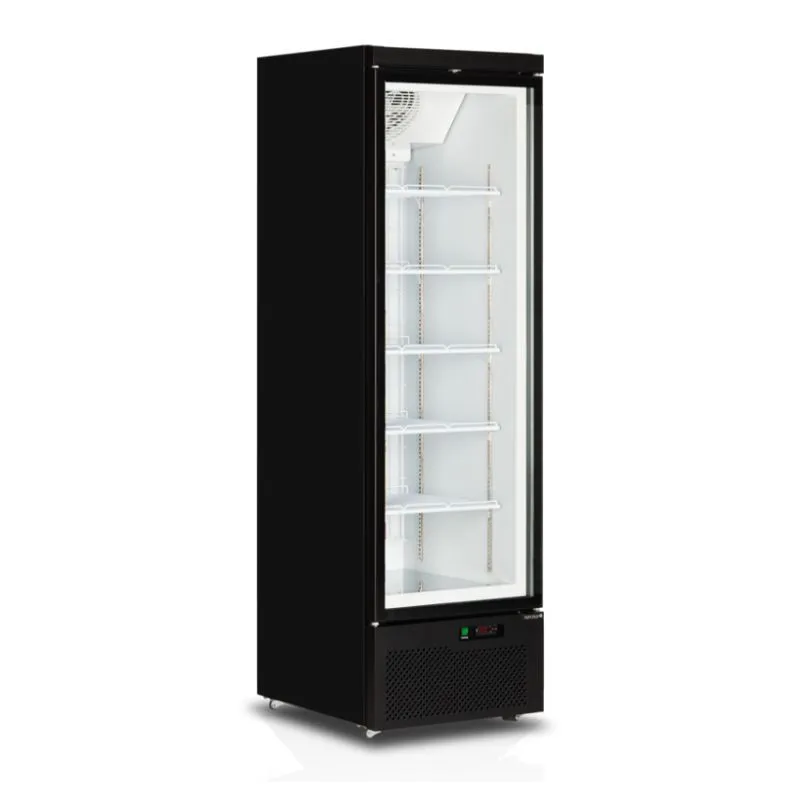 Zwarte Verticale Vrieskast - 1 Glazen Deur - 390 L