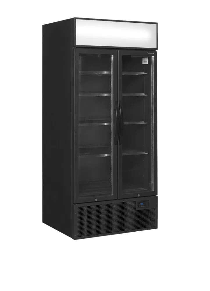 Armoire Réfrigérée Noire avec Canopée  - 2 Portes Vitrées  - 535 L