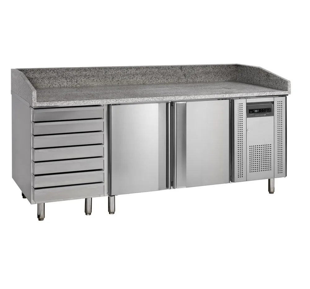Table à Pizza en Inox - 2 Portes et 7 Tiroirs