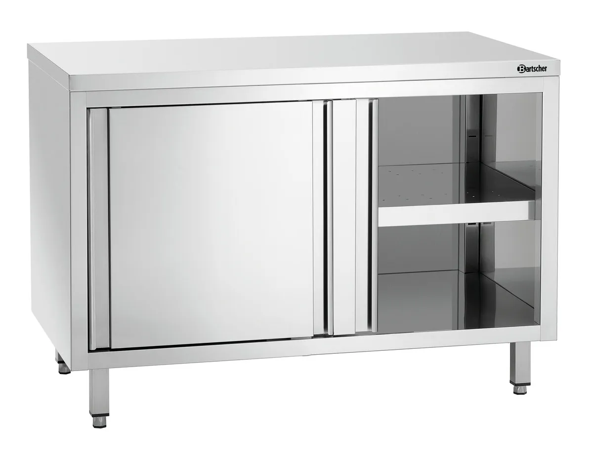 Meuble en Inox avec Portes Coulissantes et Etagère - L 1200 mm