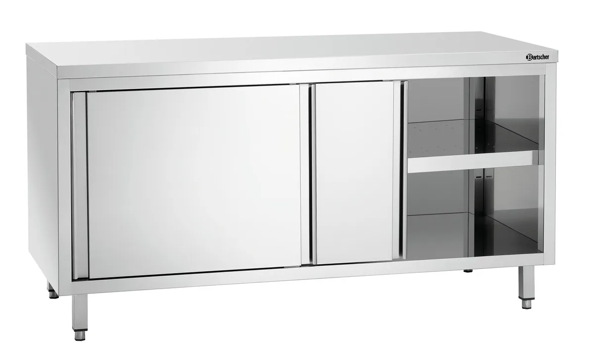 Meuble en Inox avec Portes Coulissantes et Etagère - L 1600 mm