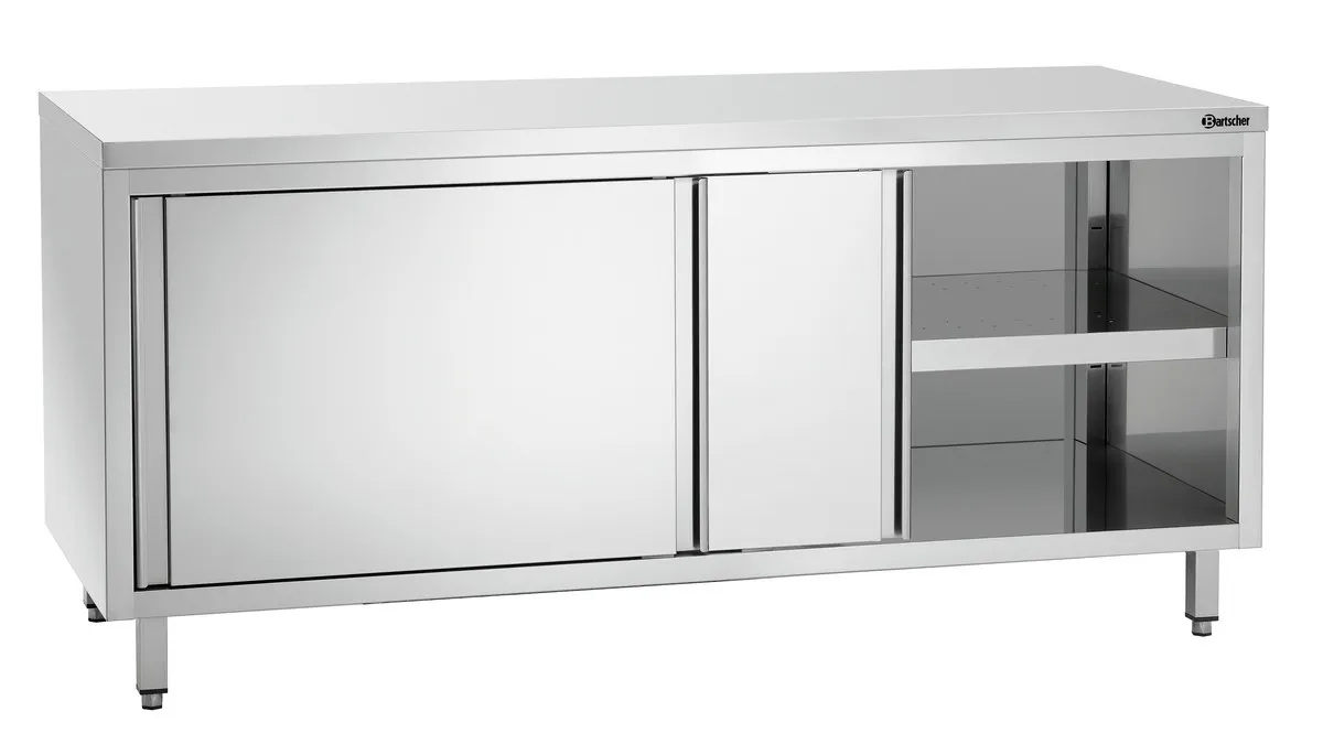 Meuble en Inox avec Portes Coulissantes et Etagère - L 1800 mm