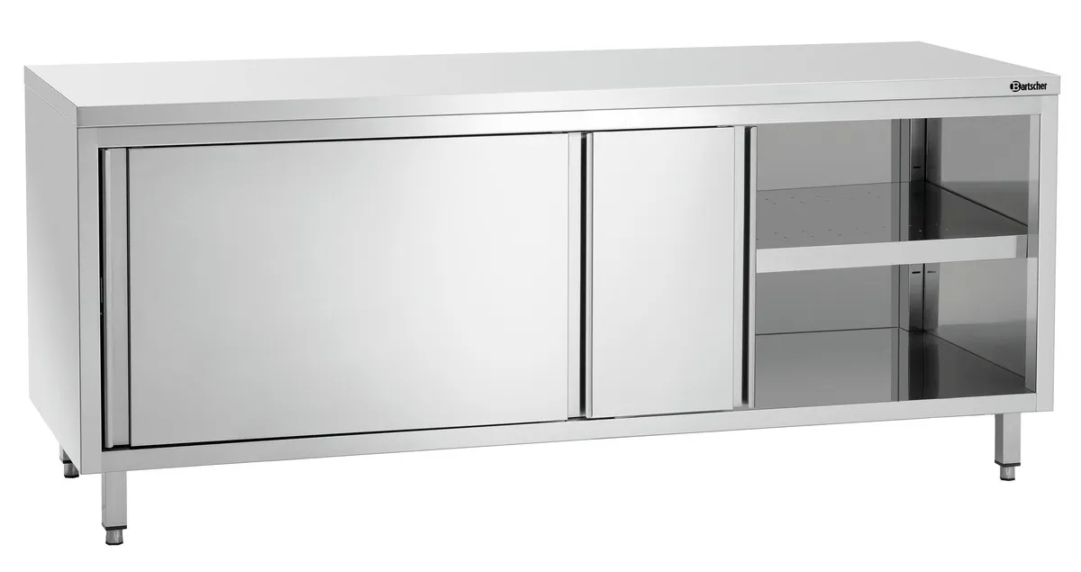 Meuble en Inox avec Portes Coulissantes et Etagère - L 2000 mm