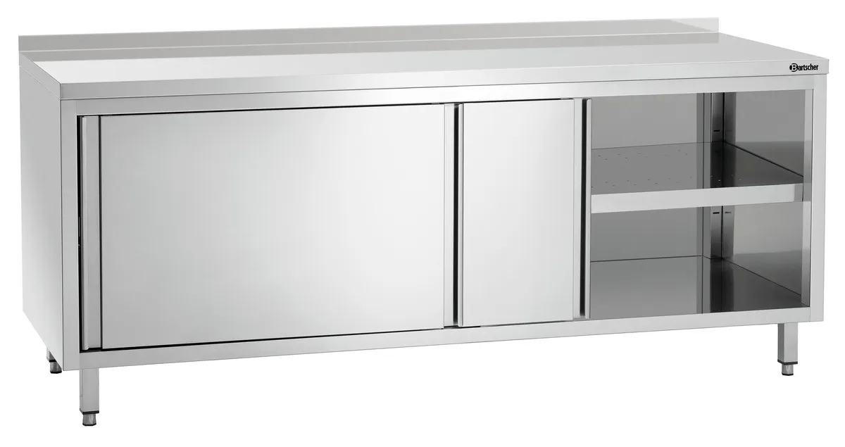 Meuble en Inox avec Portes Coulissantes, Etagère et Dosseret - L 2000 mm