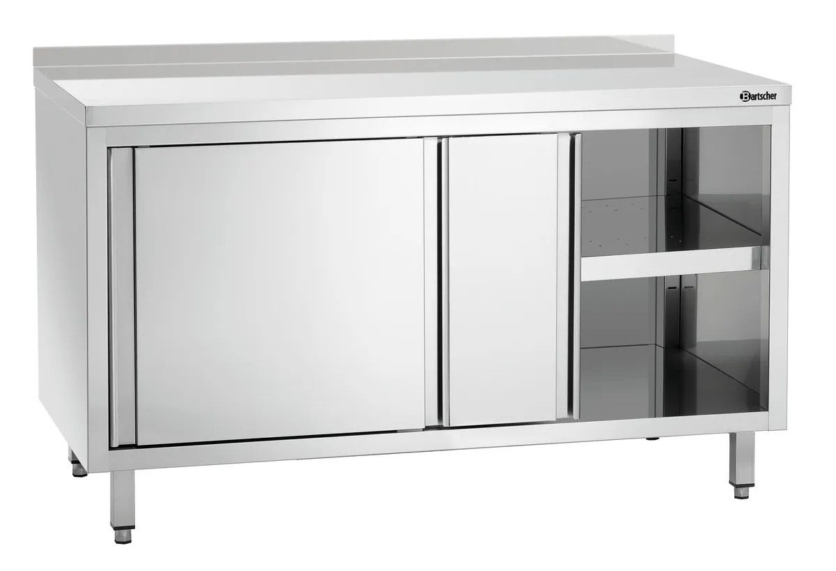 Meuble en Inox avec Portes Coulissantes, Etagère et Dosseret - L 1400 mm