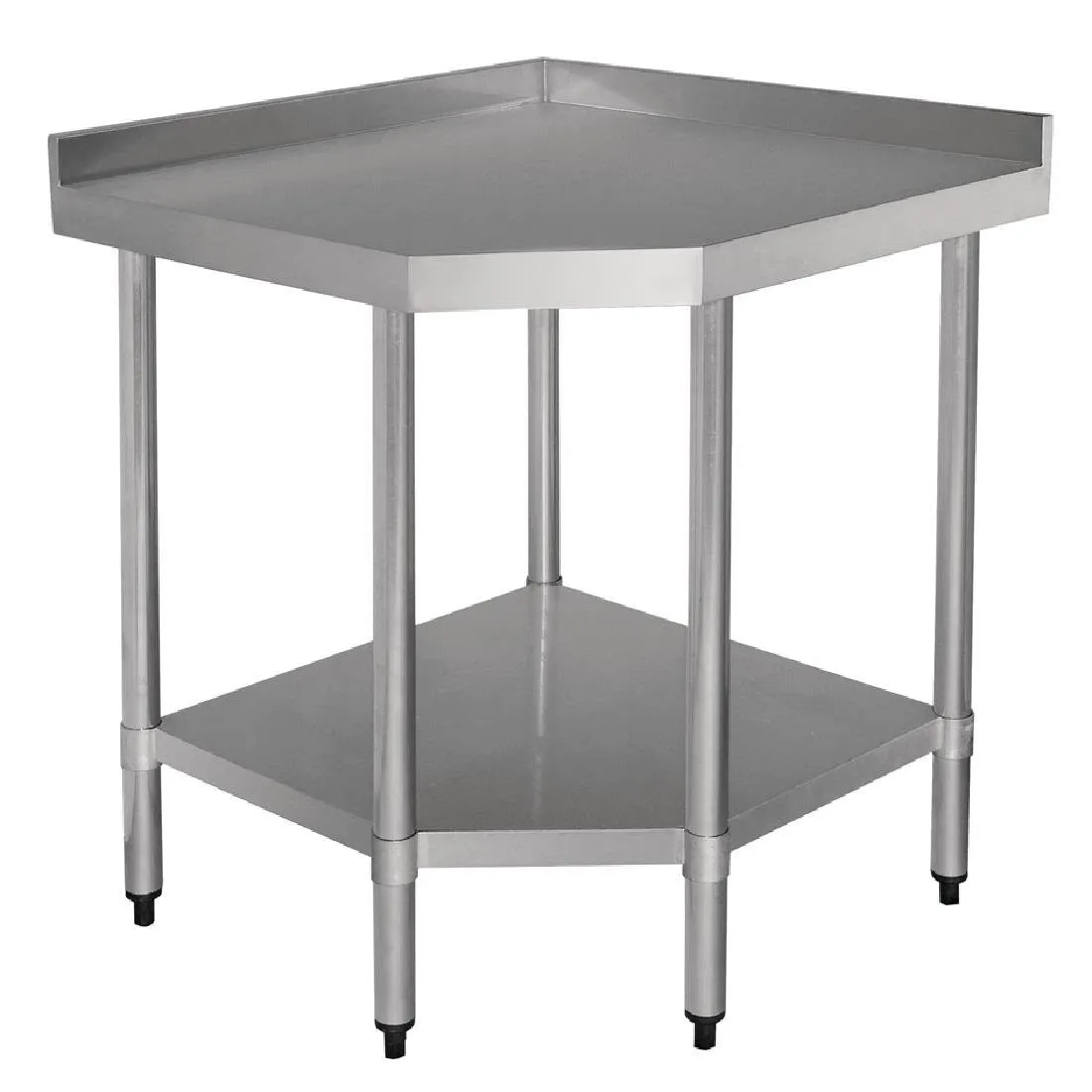 Table D'Angle en Inox avec Dosseret et Etagère - L 900 x 700 mm