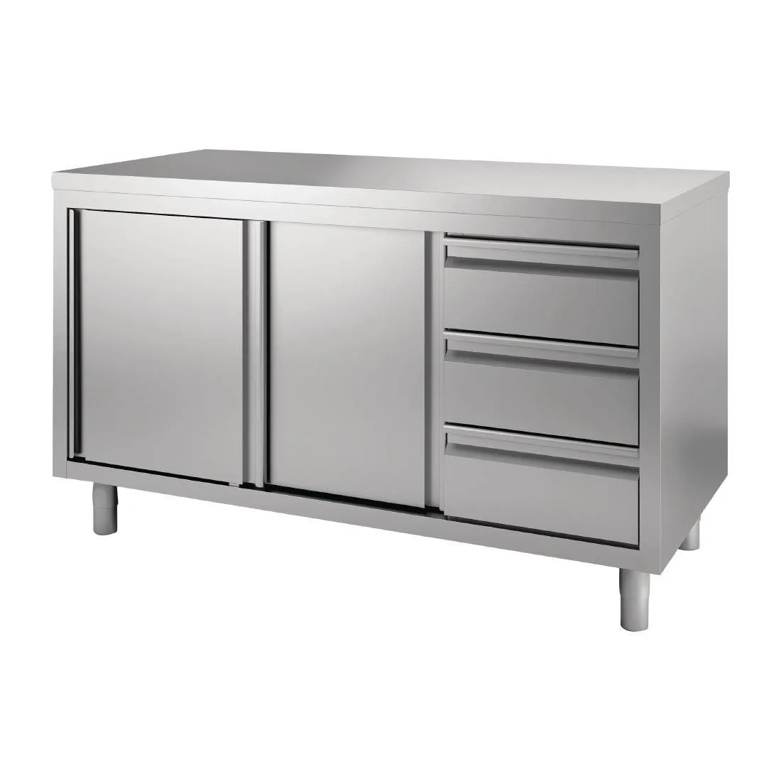 Meuble en Inox Avec Portes Coulissantes et 3 Tiroirs À Gauche-L 1600 x P 700mm
