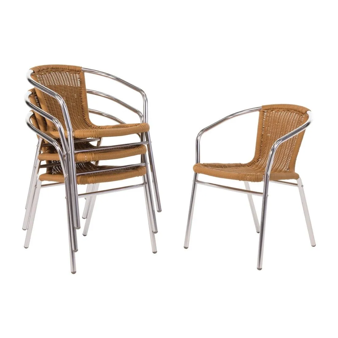 Rieten en aluminium fauteuils - Set van 4
