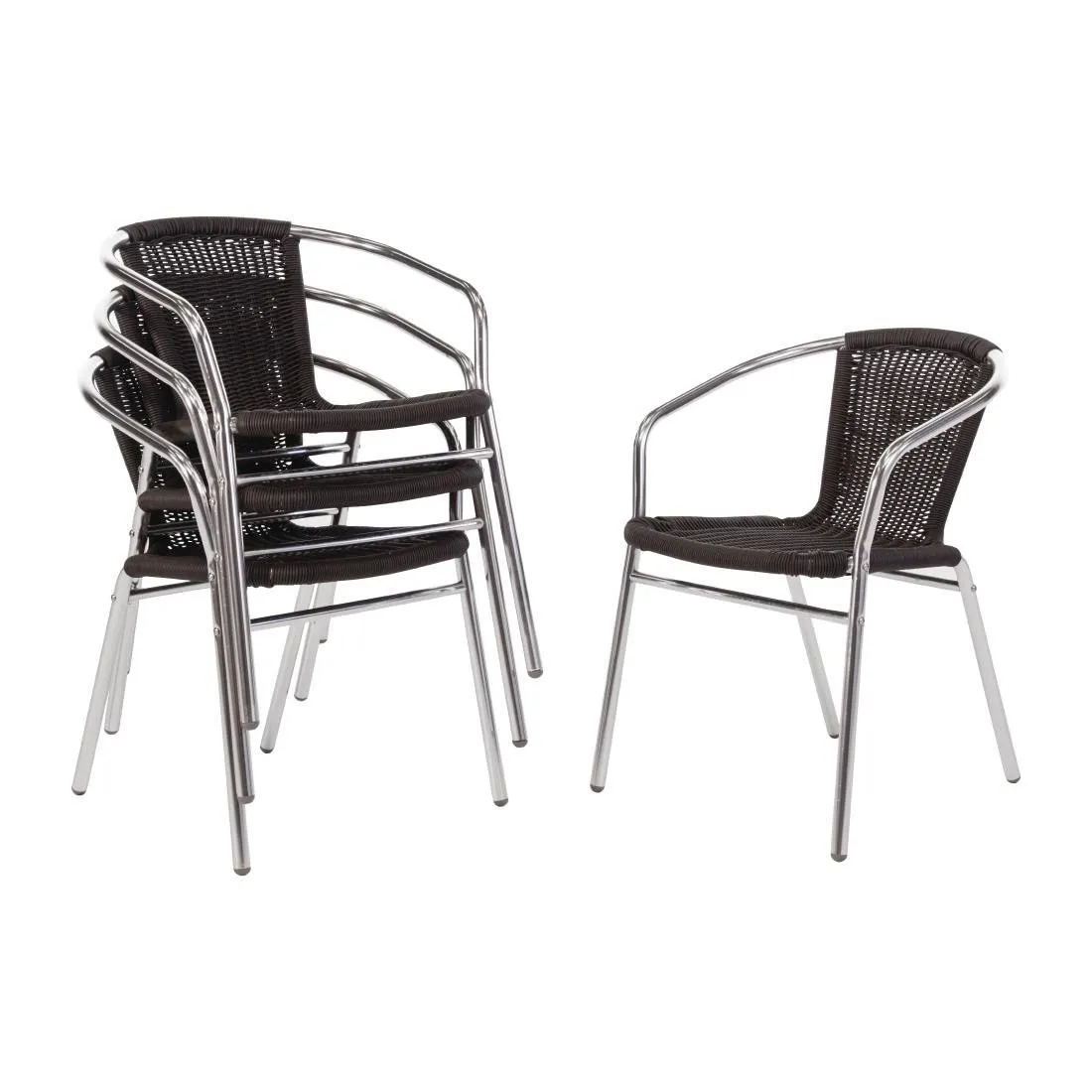 Stoel van zwart en aluminium stapelbaar rotan - Set van 4