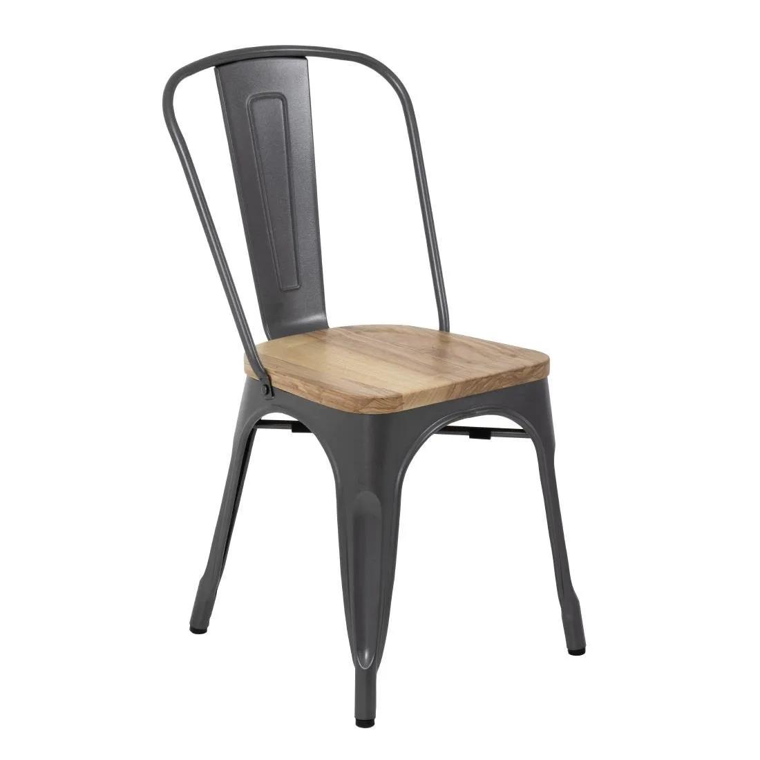 Stoelen van staal met houten zitting - Metallic grijs - Set van 4