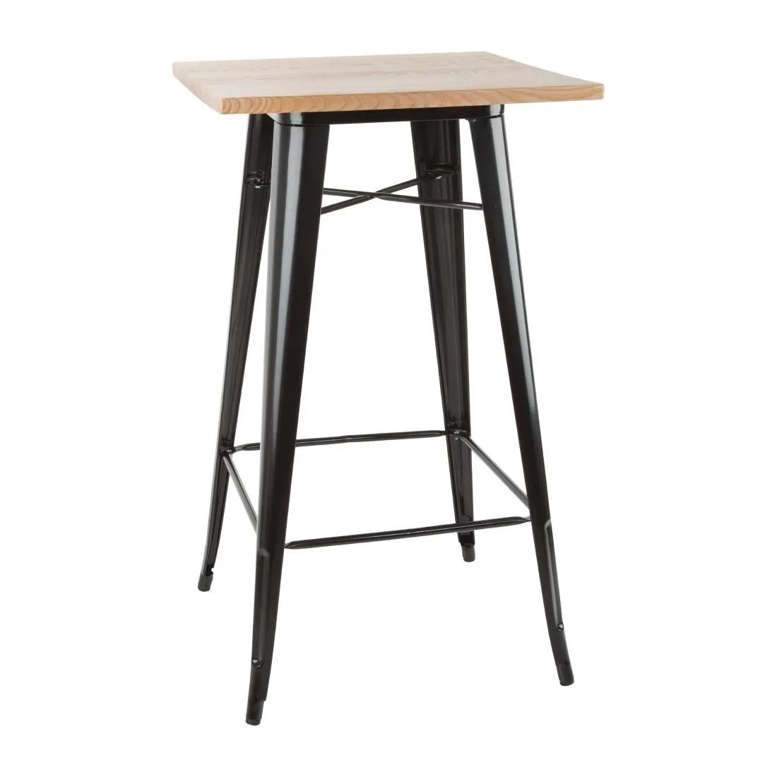 Schwarzer Bartisch mit Holzplatte
