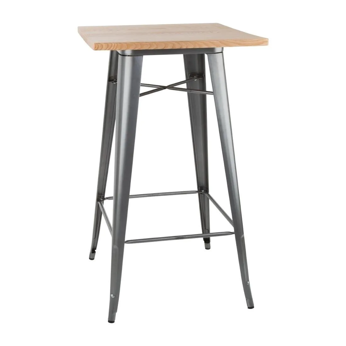 Grauer Bartisch mit Holzplatte