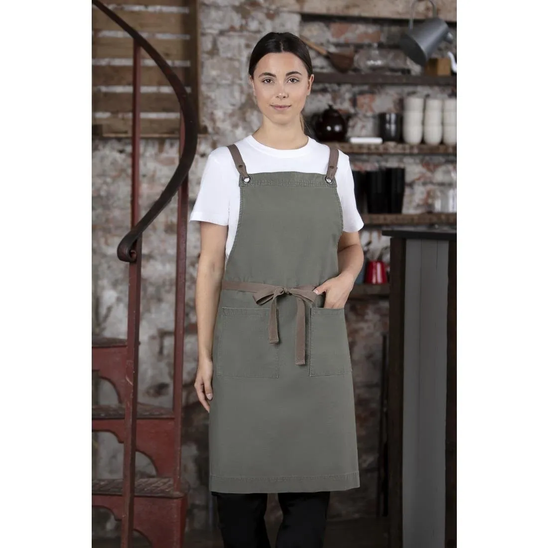Tablier Bavette en Coton Kaki