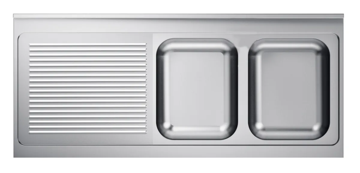 Évier 2 Bacs et Egouttoir à Gauche avec Dosseret - L 2000 x P 600 mm