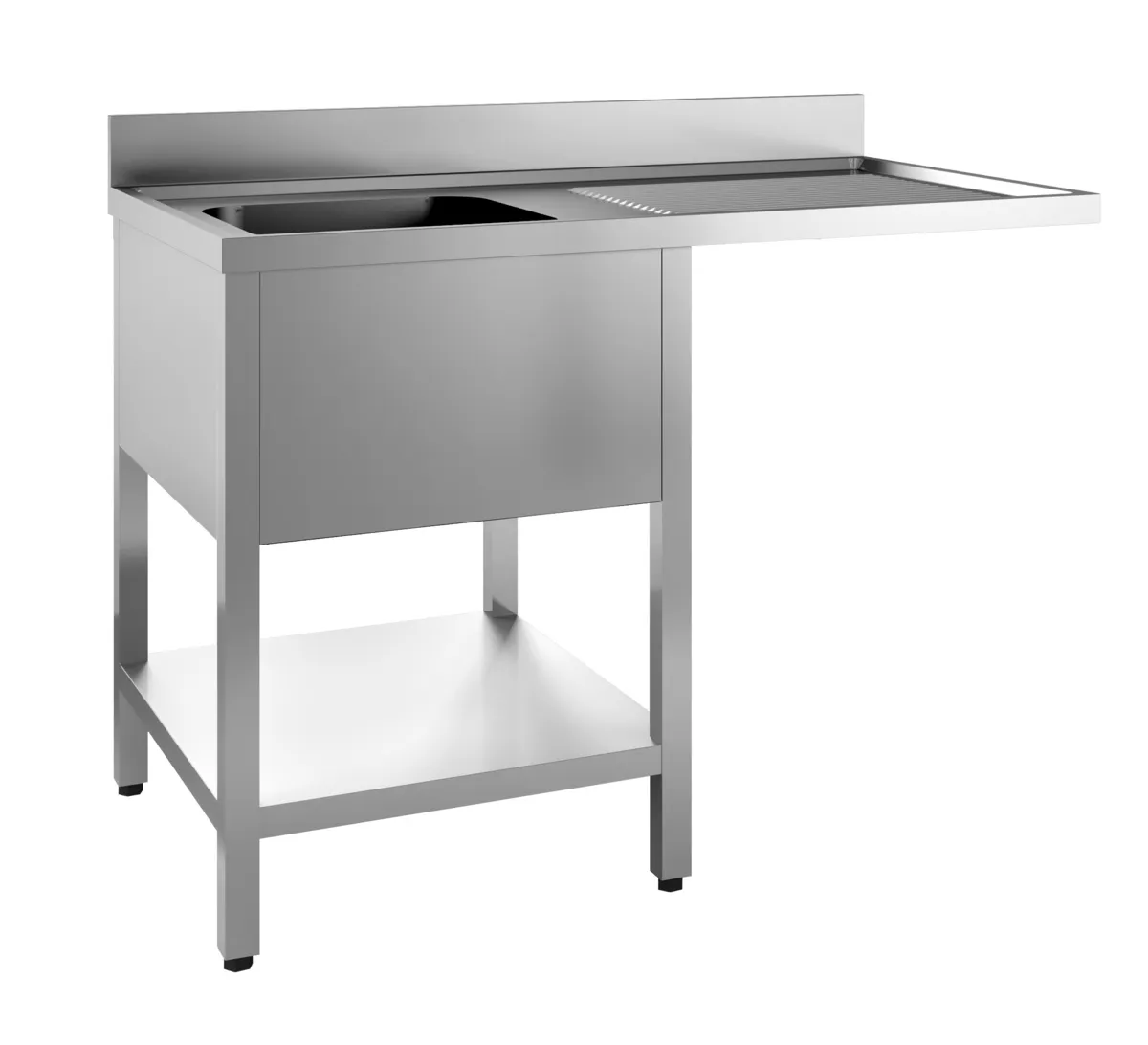 Plonge 1 Bac et Passage pour Lave-Vaisselle à Droite avec Dosseret et Etagère Démontable - L 1400 x P 700 mm