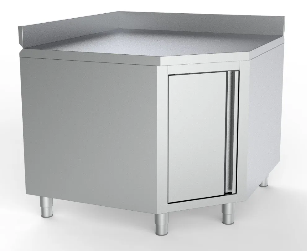 Eck-Unterschrank aus Edelstahl mit Aufkantung - B 1000 x T 600 mm