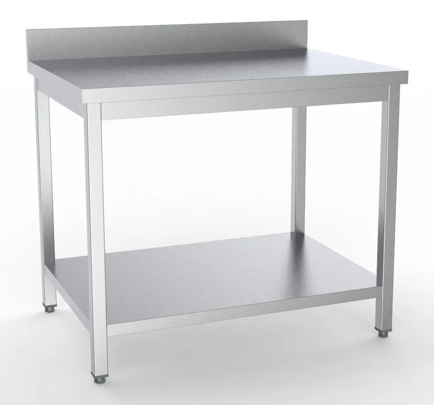 RVS Tafel met Achterwand en Plank - L 1200 x D 600 mm