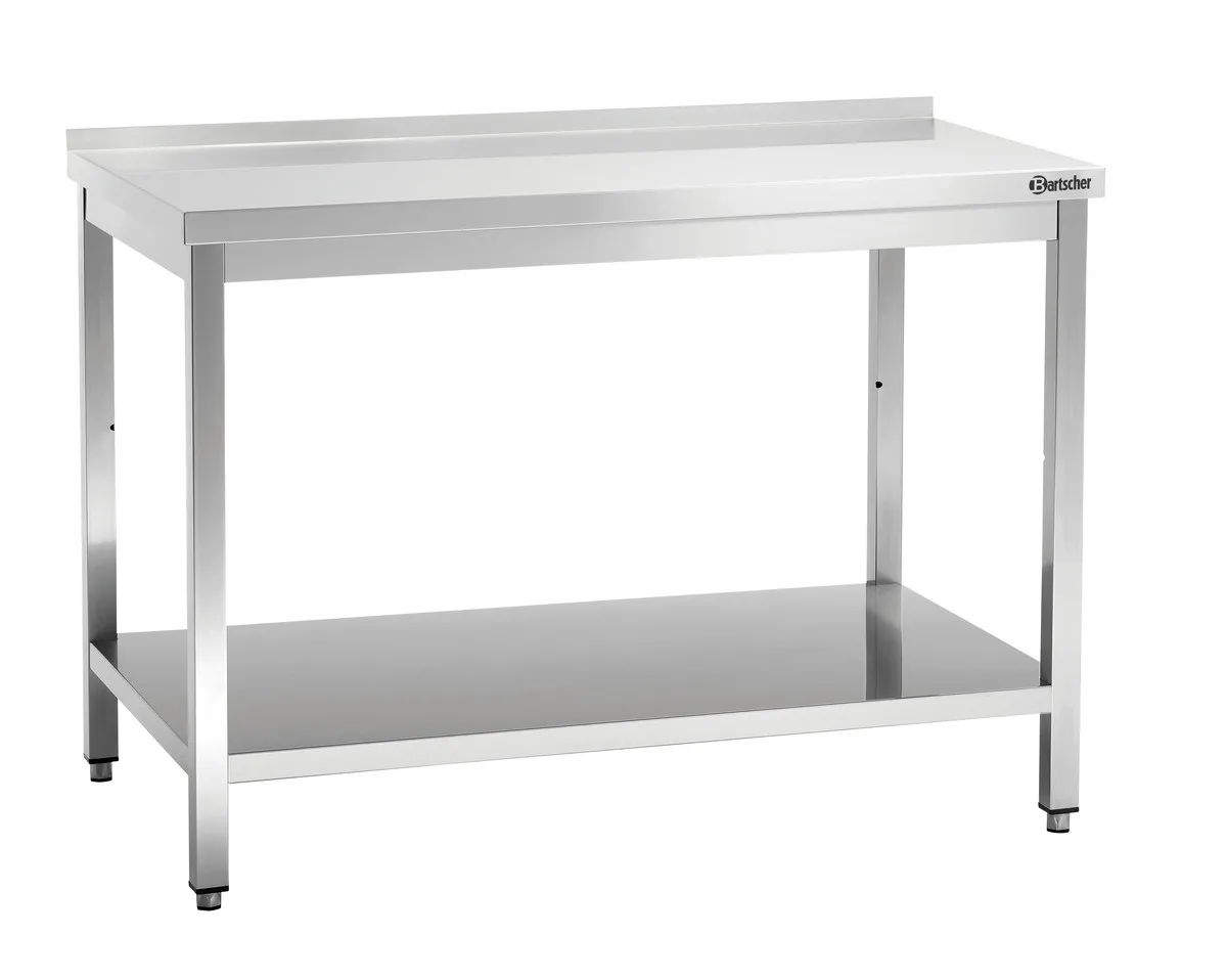 Roestvrijstalen Werktafel met Lage Plank en Achterwand - D 700 mm - L 1400 mm