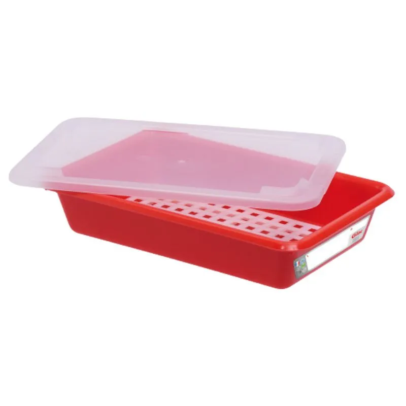 Bac Plat 3L Haccp Rouge + Couvercle + Grille