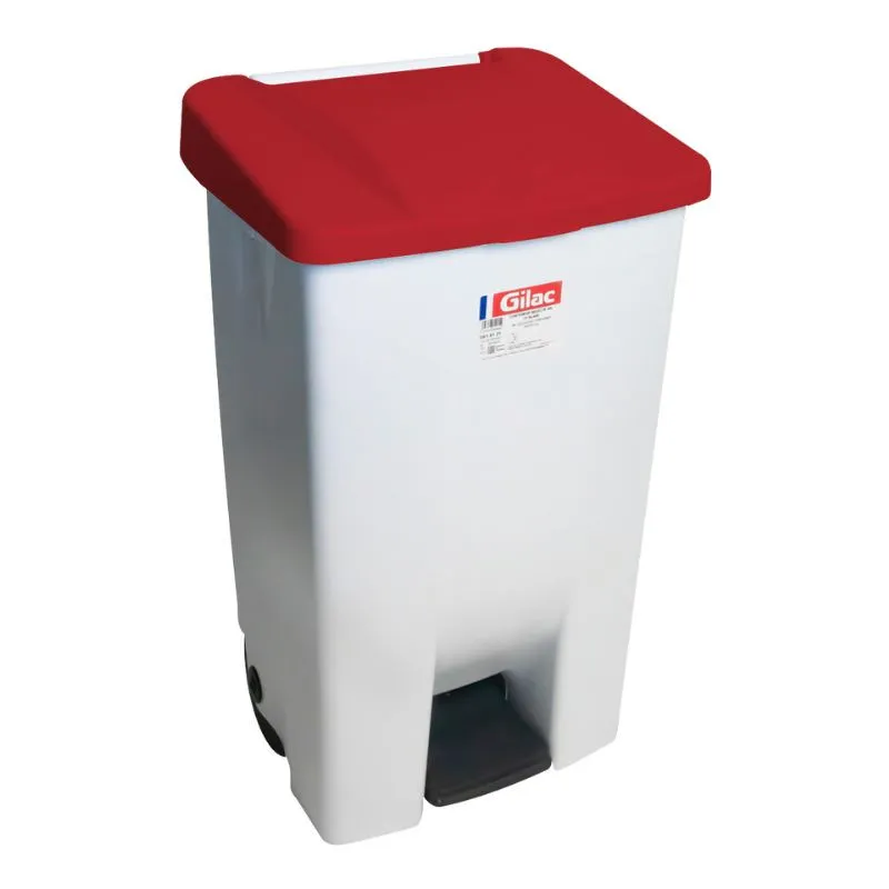 Pedaalemmer met Rood Deksel en Wieltjes - 80 L