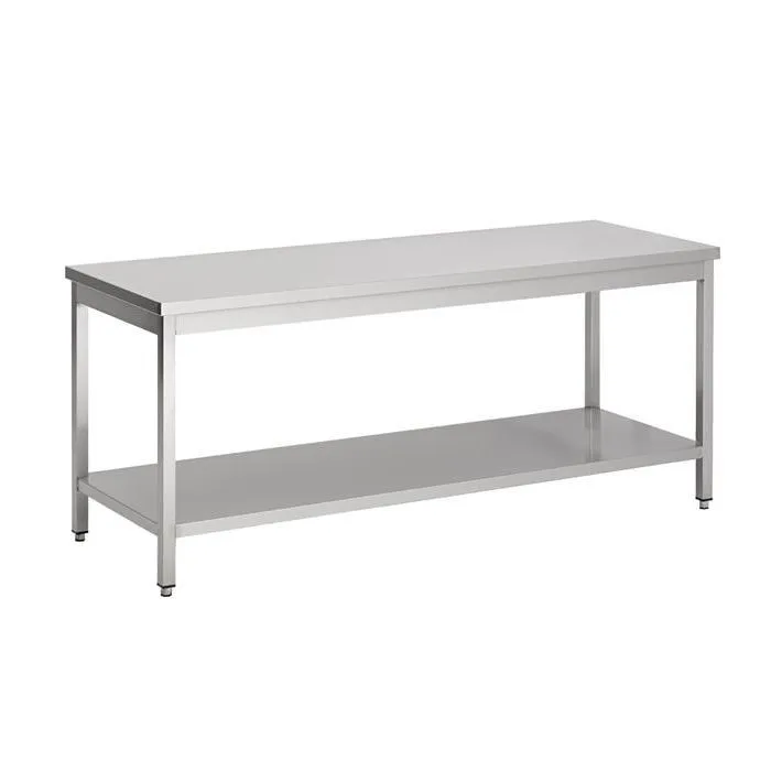 Edelstahltisch mit Regal - L 2000 x T 600 mm