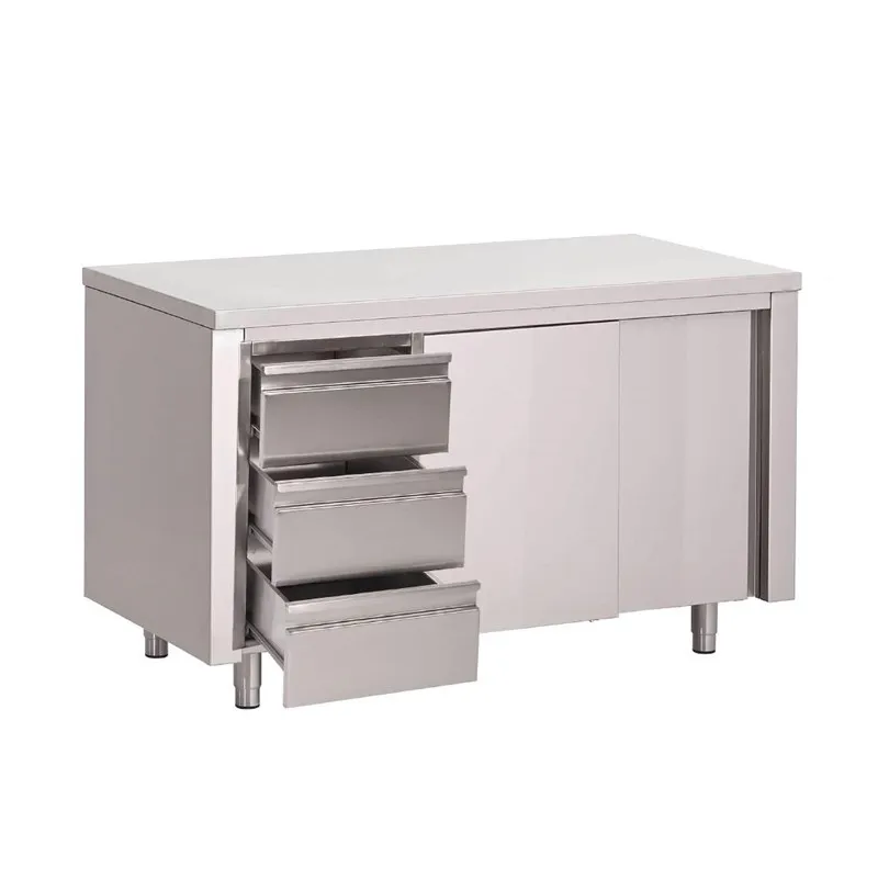 Meuble en Inox Avec Portes Coulissantes Et 3 Tiroirs À Gauche-L 2000 x P 700mm