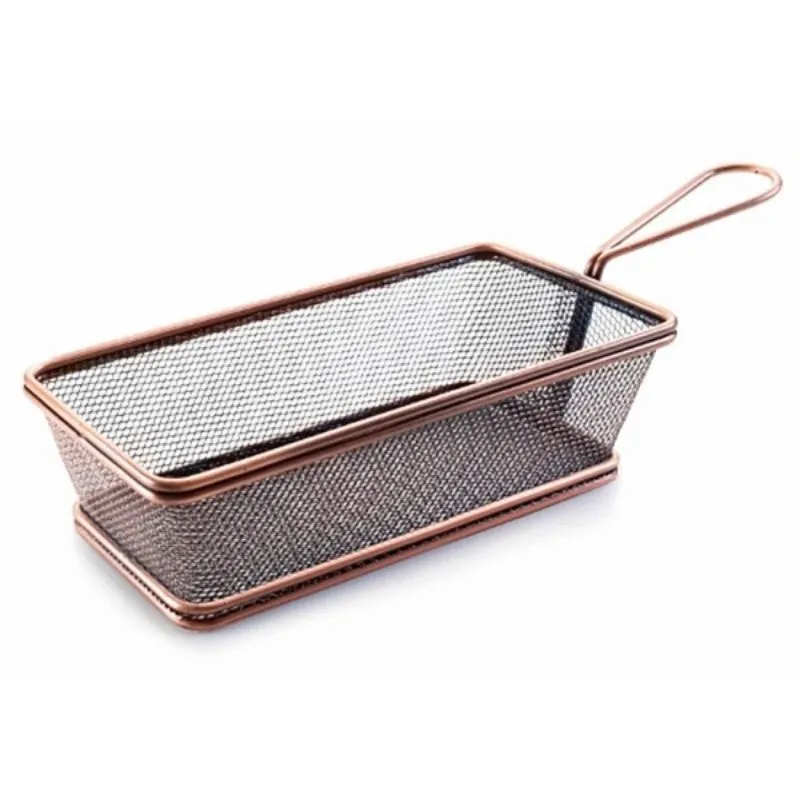 Rechthoekige mand van roestvrij staal met bronzen handvat - 21 x 11 cm