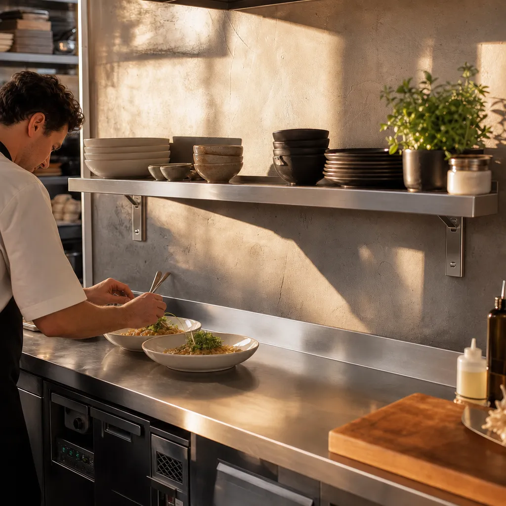 Étagère Murale Inox 2000 x 355 mm avec Dosseret, Acier, Rangement Cuisine Professionnelle CHR