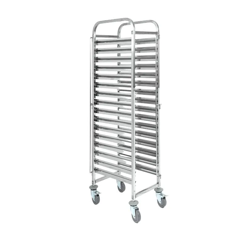 Edelstahl-Backblechwagen 16 Ebenen 600 x 400 mm auf Rollen - Tablettwagen Pro