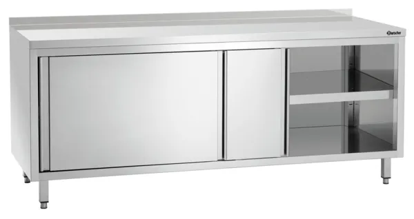 Meubel van roestvrij staal met schuifdeuren, plank en achterwand - L 2000 mm
