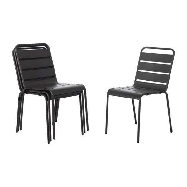 Chaise Empilable à Lattes Grise en Acier - Lot de 4