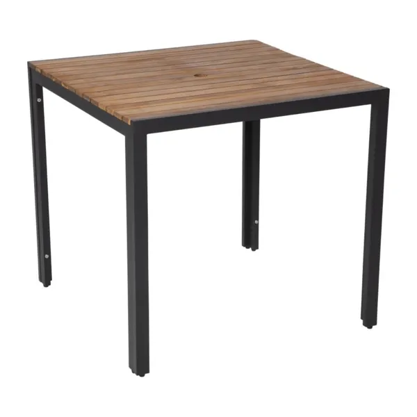 Quadratischer Tisch aus Stahl und Akazie 80 cm
