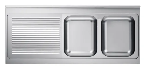 Évier 2 Bacs et Egouttoir à Gauche avec Dosseret - L 2000 x P 600 mm