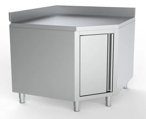 Eck-Unterschrank aus Edelstahl mit Aufkantung - B 1000 x T 600 mm