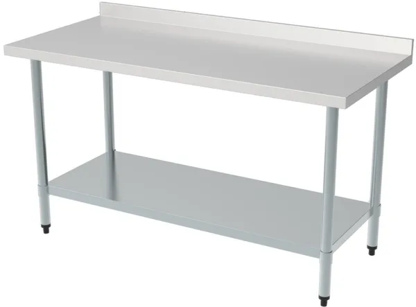 Edelstahltisch mit Aufkantung und Regal - L 1000 x T 700 mm
