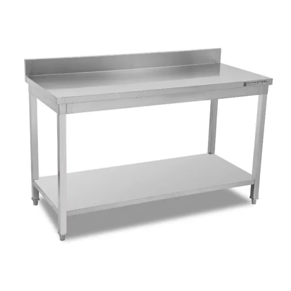 Professionele Inox Tafel 1400 x 600 mm met Achterwand en Lage Plank, Hoogte 950 mm, AISI 201