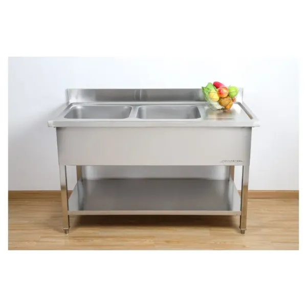 Taucht 2 Becken mit Rückwand und Regal - L 1400 x T 700 mm