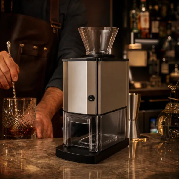 Elektrischer Eiscrusher 12 kg/h 60 W Edelstahl, Transparenter Trichter, Auffangbehälter — Bar, Cocktails